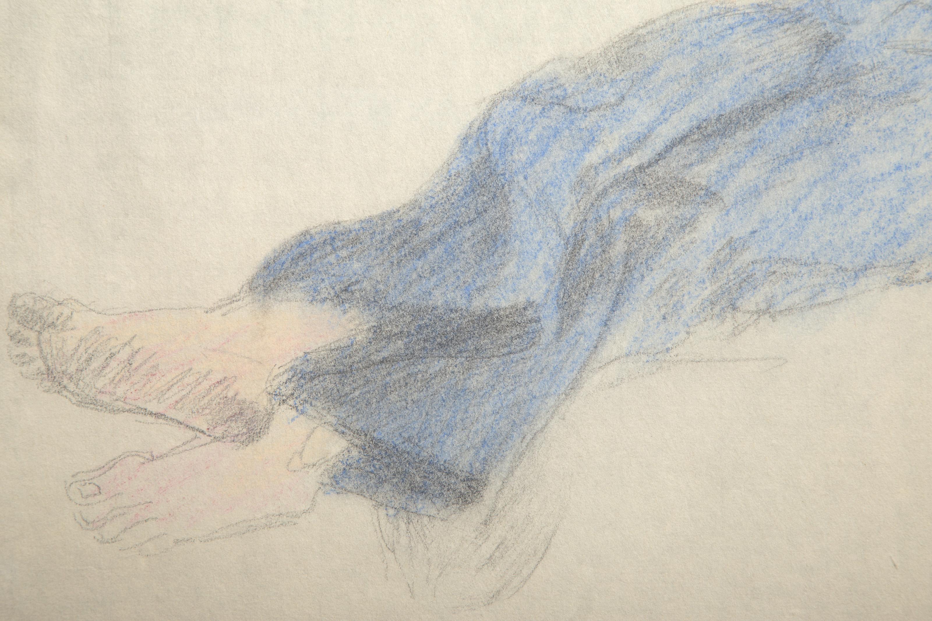 Lounging Figure, Graphite and Pastel on Paper by Raphael Soyer For Sale 2