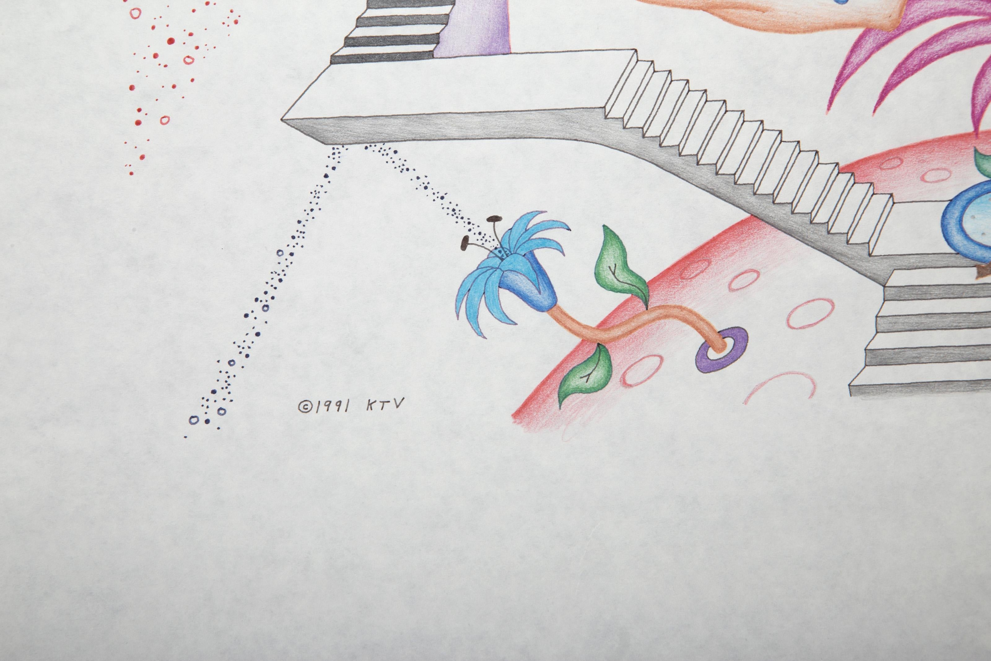 The Interplanetary Stadium, Color Pencil and Ink on Paper by Kevin Varner For Sale 5