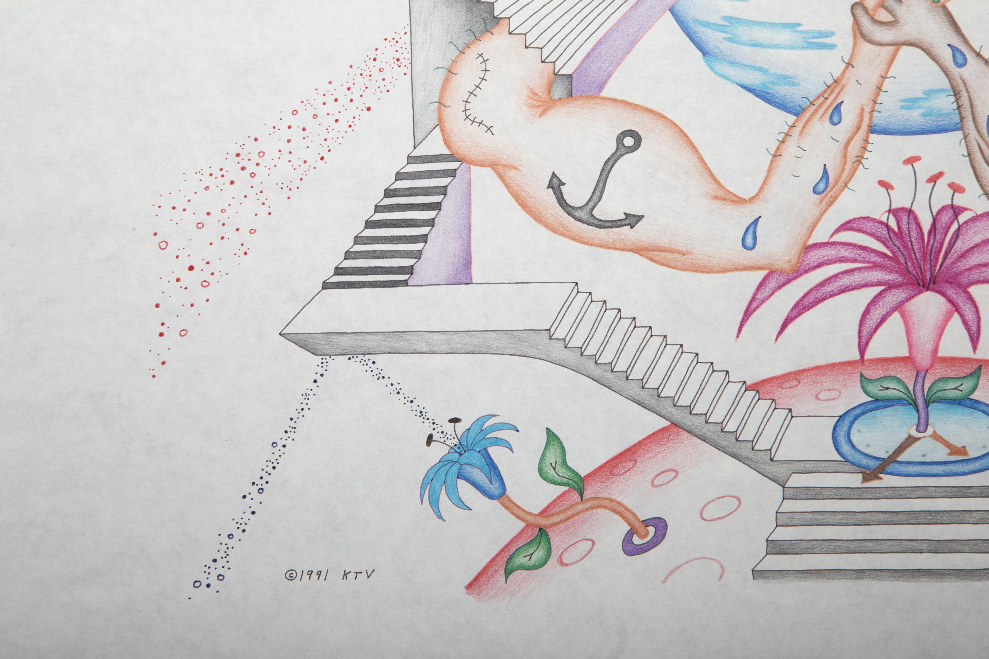 The Interplanetary Stadium, Color Pencil and Ink on Paper by Kevin Varner For Sale 3