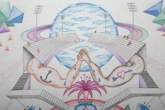 Lo stadio interplanetario, matita colorata e inchiostro su carta di Kevin Varner