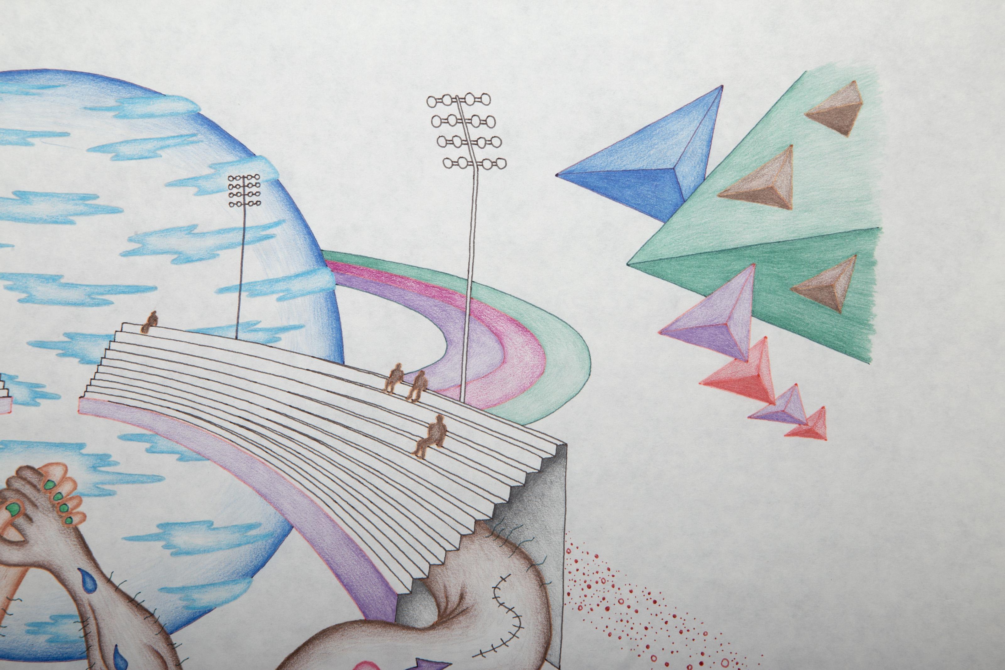 The Interplanetary Stadium, Color Pencil and Ink on Paper by Kevin Varner For Sale 4