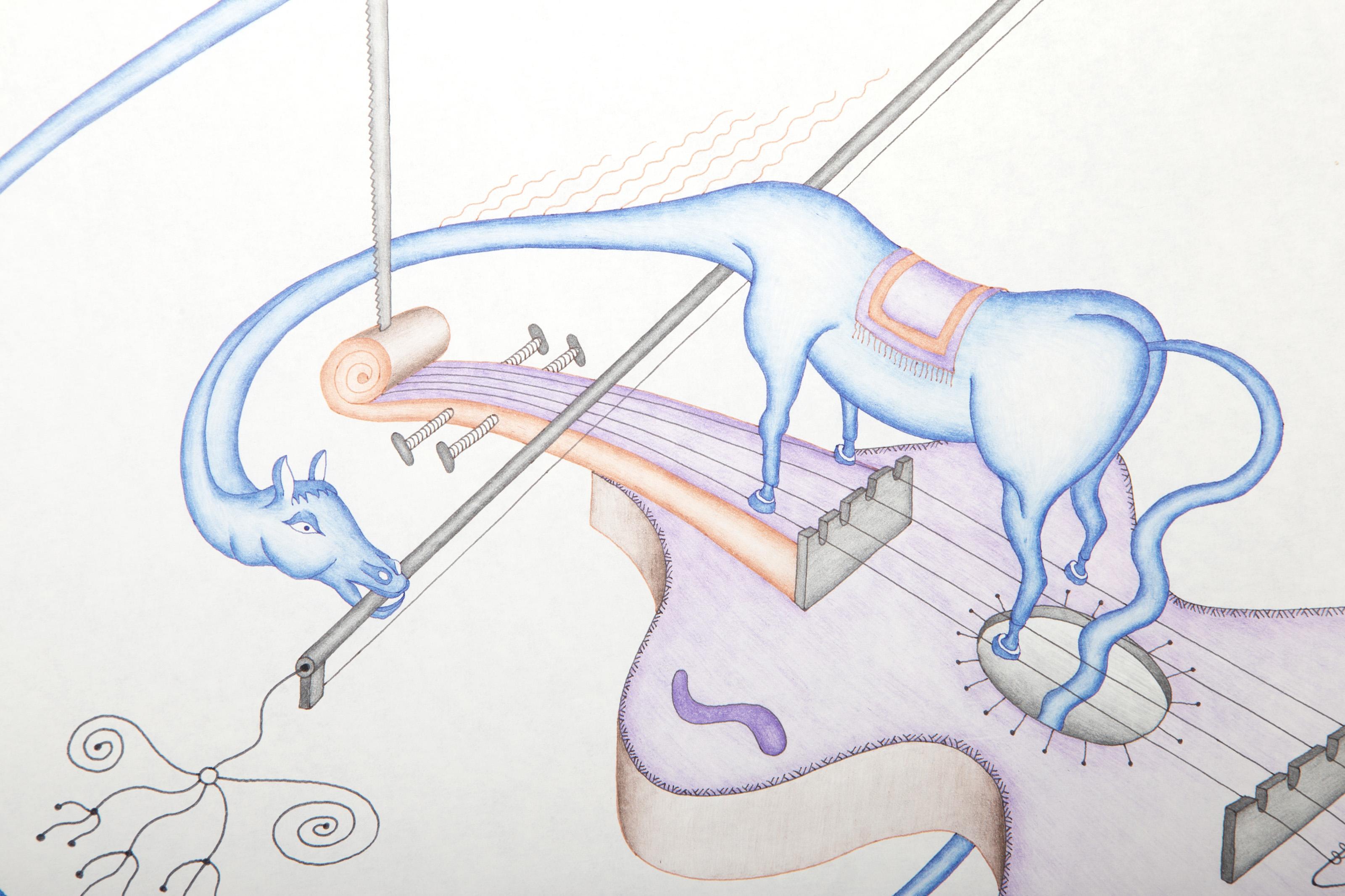 Spiraling Brooms with Musical Lizard (Horse Derivative), Drawing by Kevin Varner For Sale 3