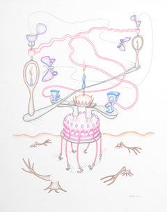 The Royo-Rooter Cake, Surrealist Color Pencil and Ink Drawing by Kevin Varner