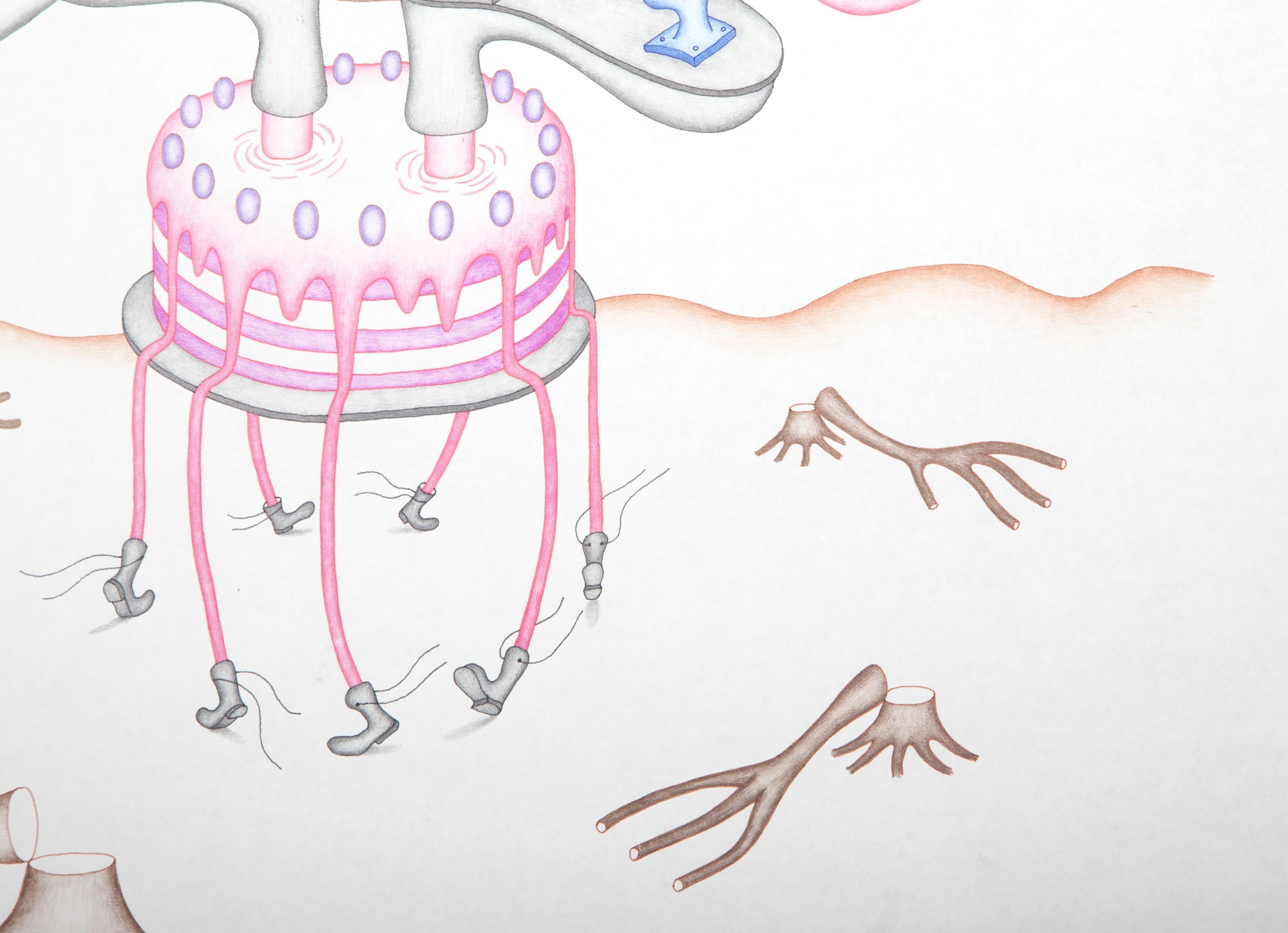 The Royo-Rooter Cake, surrealistische Farbstift- und Tuschezeichnung von Kevin Varner im Angebot 2