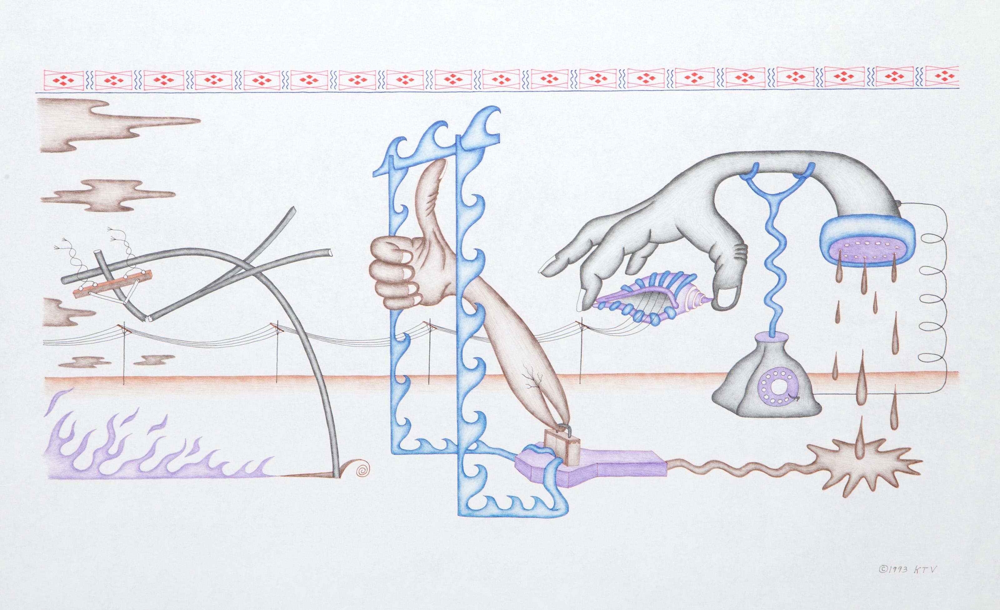 eremony Magic Mud Monolith, dessin surréaliste au crayon et à l'encre de Kevin Varner