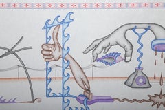 Cerimonia del monolite di fango magico, disegno surrealista a matita e inchiostro di Kevin Varner