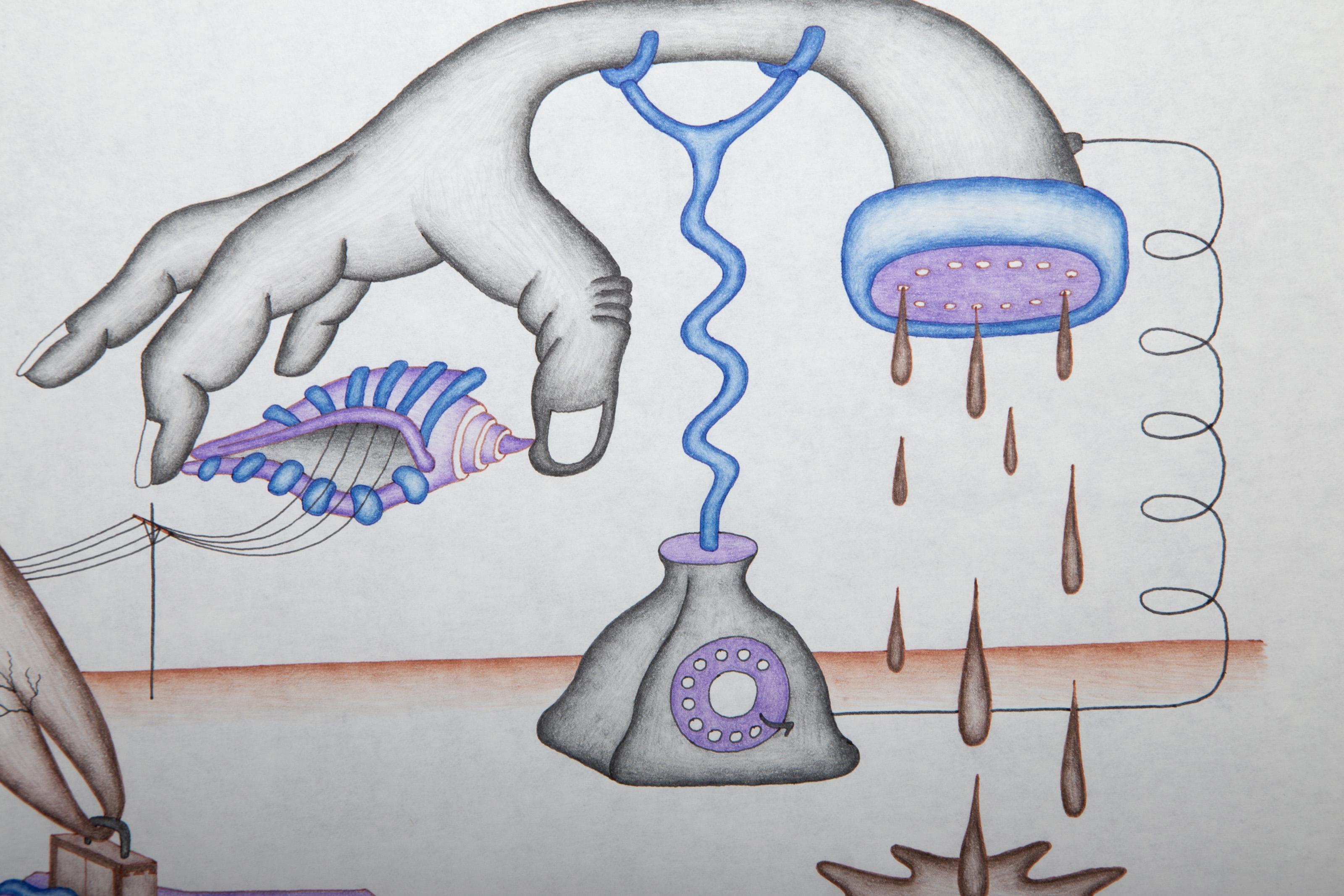 eremony Magic Mud Monolith, dessin surréaliste au crayon et à l'encre de Kevin Varner en vente 3