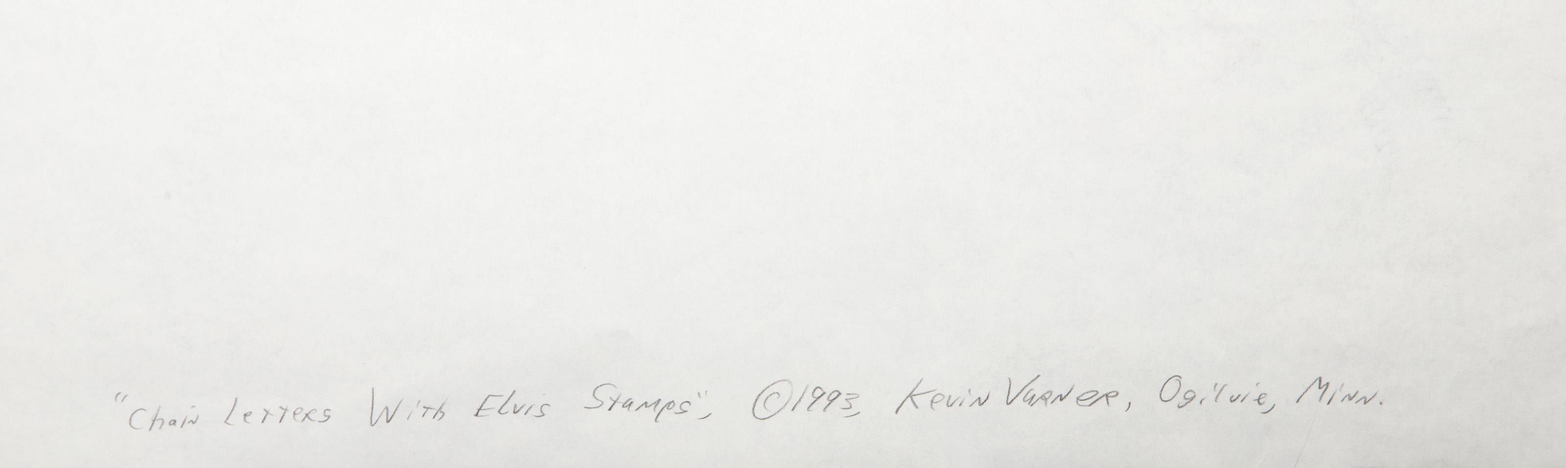 Chain Letters with Elvis Stamps, Surreal Pencil and Ink Drawing by Kevin Varner For Sale 3