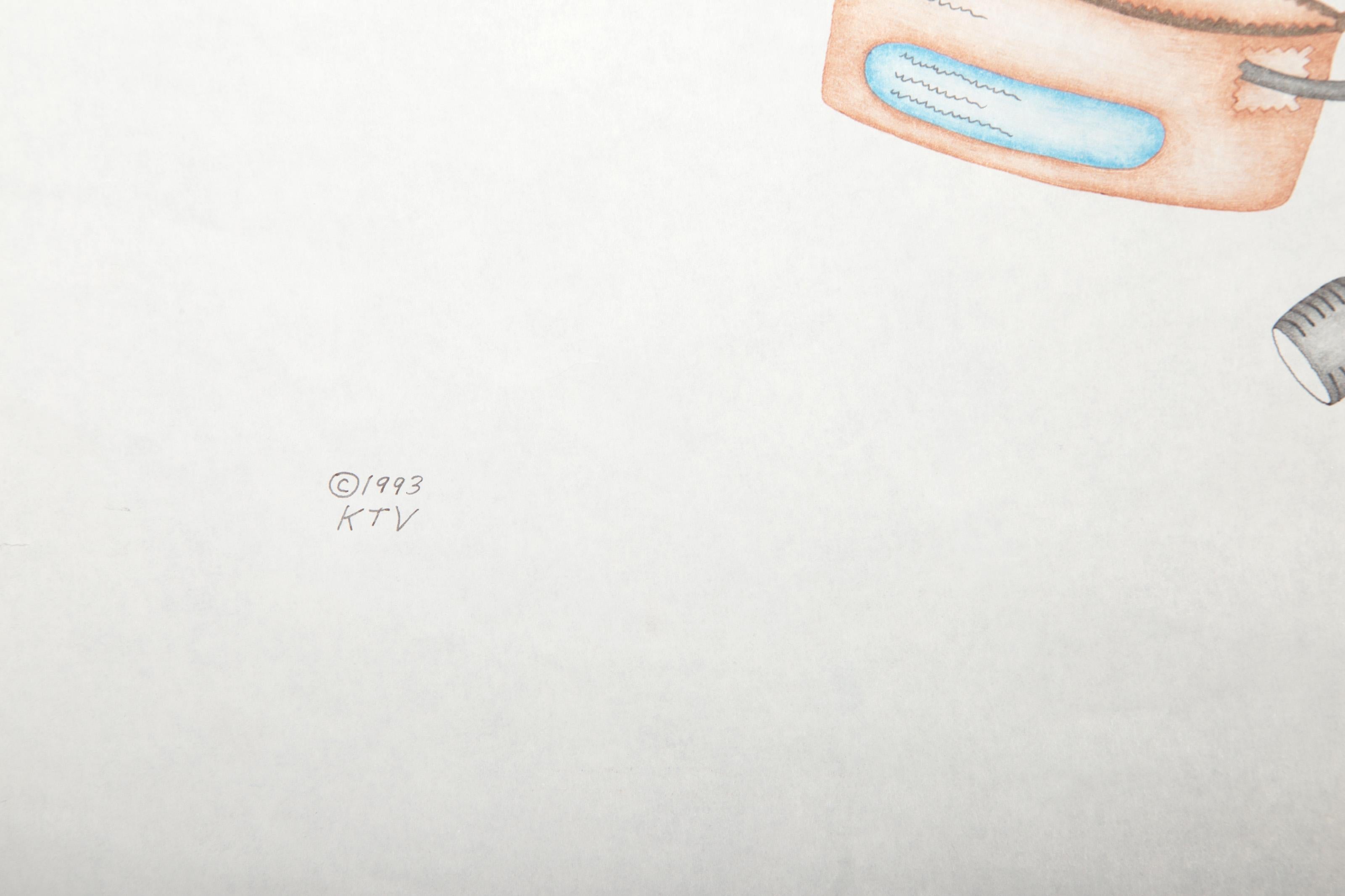 Chain Letters with Elvis Stamps, Surreal Pencil and Ink Drawing by Kevin Varner For Sale 2