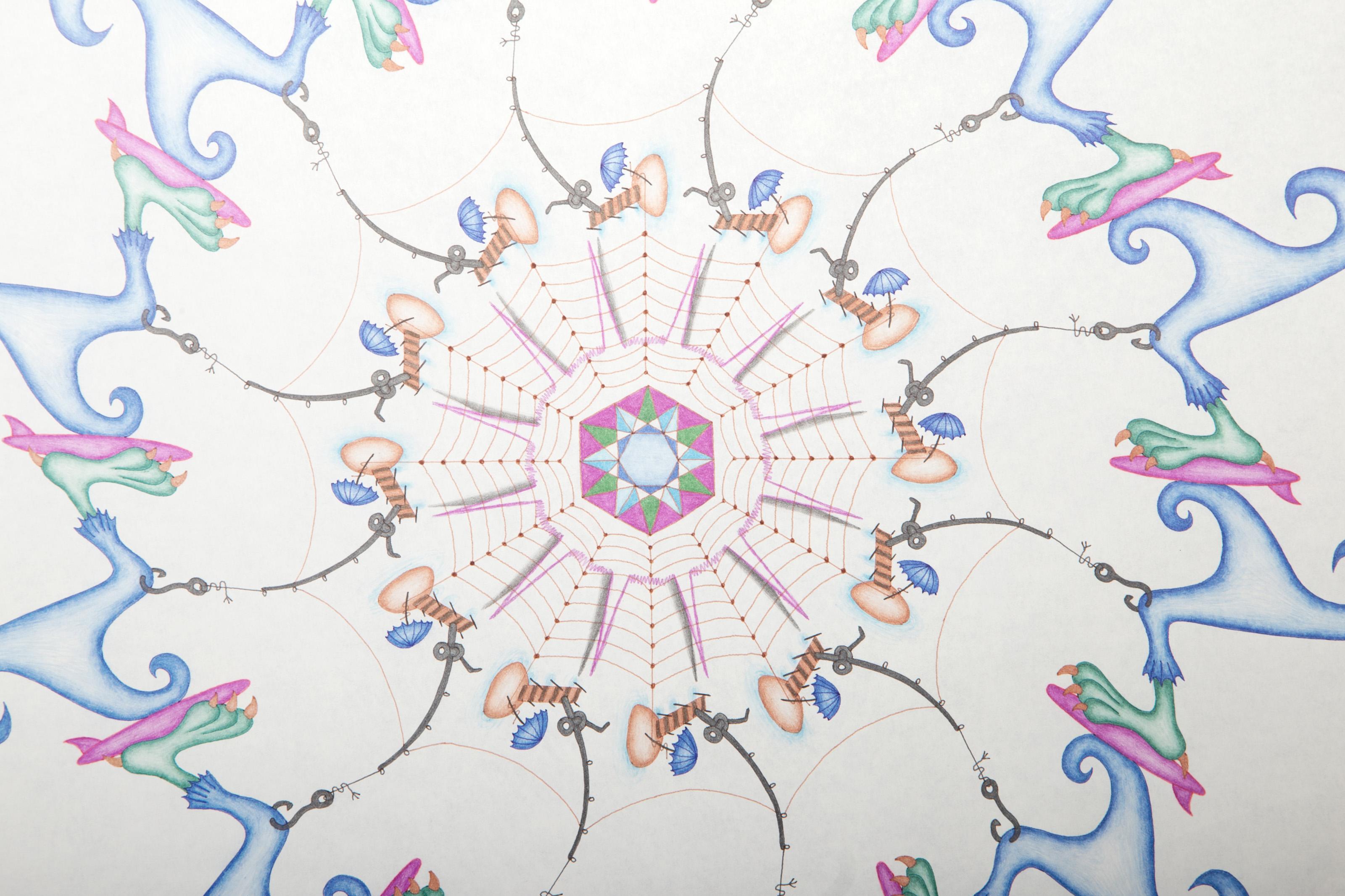 Chain Letters with Elvis Stamps, Surreal Pencil and Ink Drawing by Kevin Varner For Sale 1