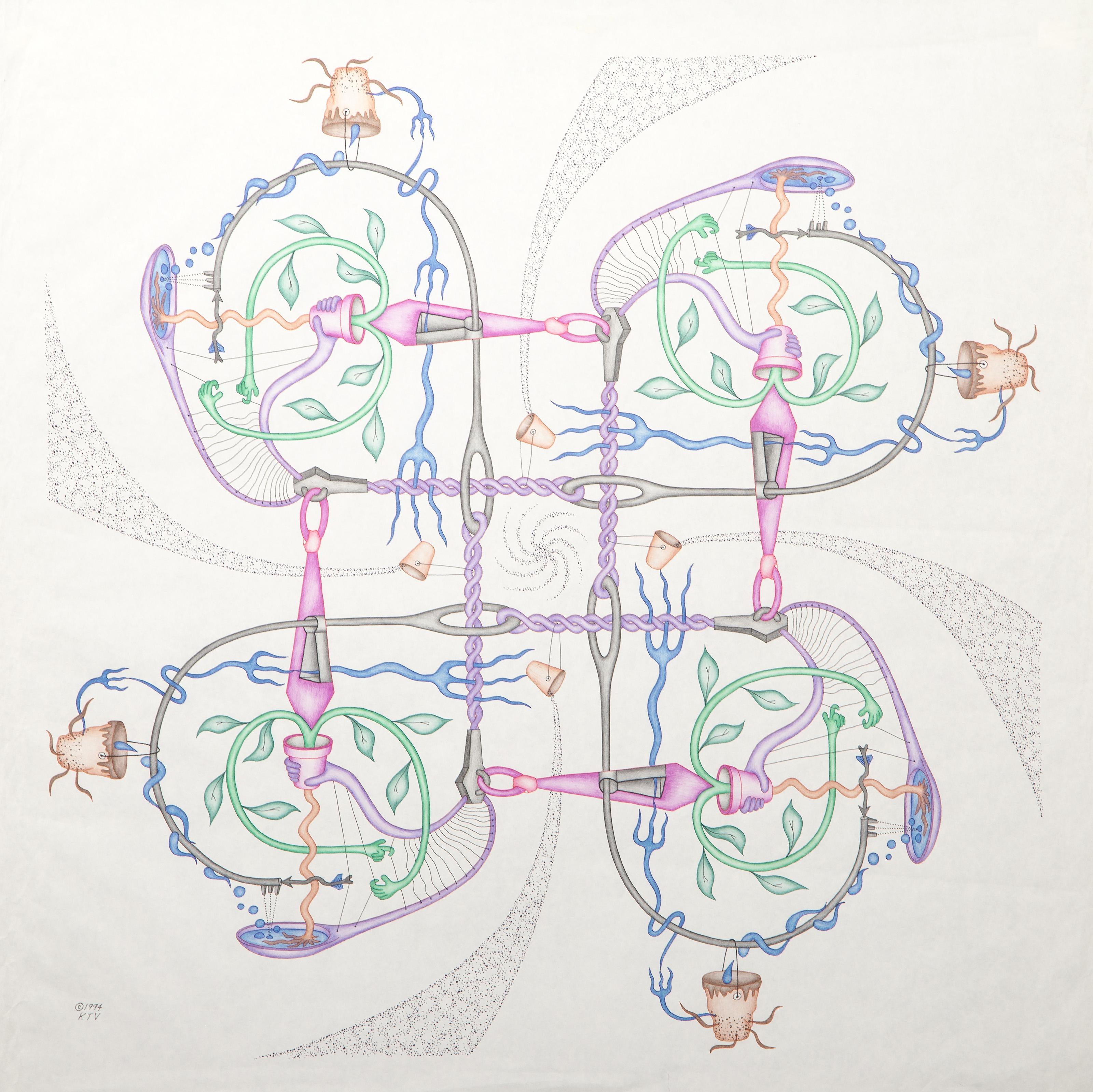 Harmonic Convergence, Surrealist Color Pencil and Ink Drawing by Kevin Varner