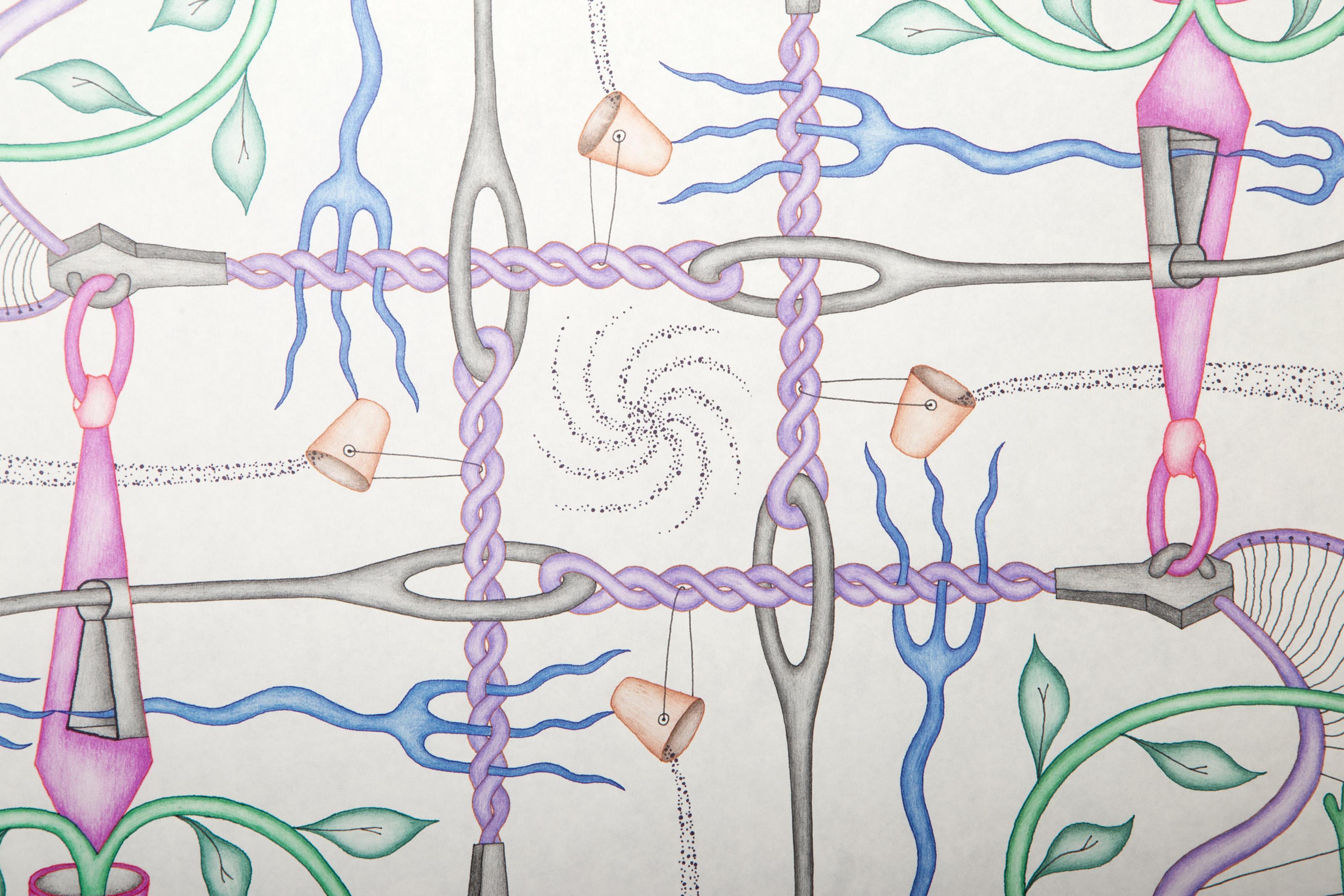Harmonic Convergence, Surrealist Color Pencil and Ink Drawing by Kevin Varner For Sale 1