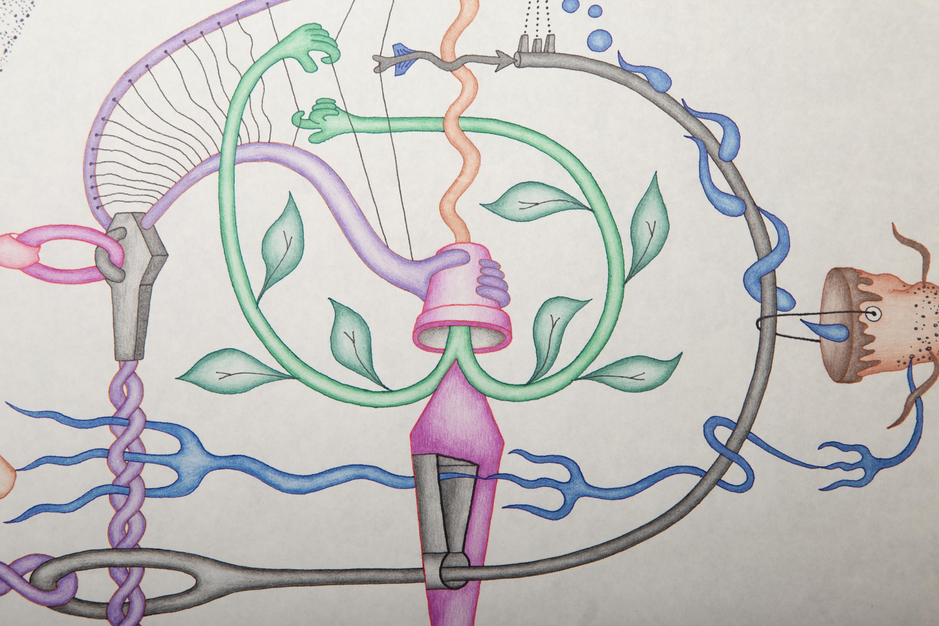 Harmonic Convergence, Surrealist Color Pencil and Ink Drawing by Kevin Varner For Sale 2