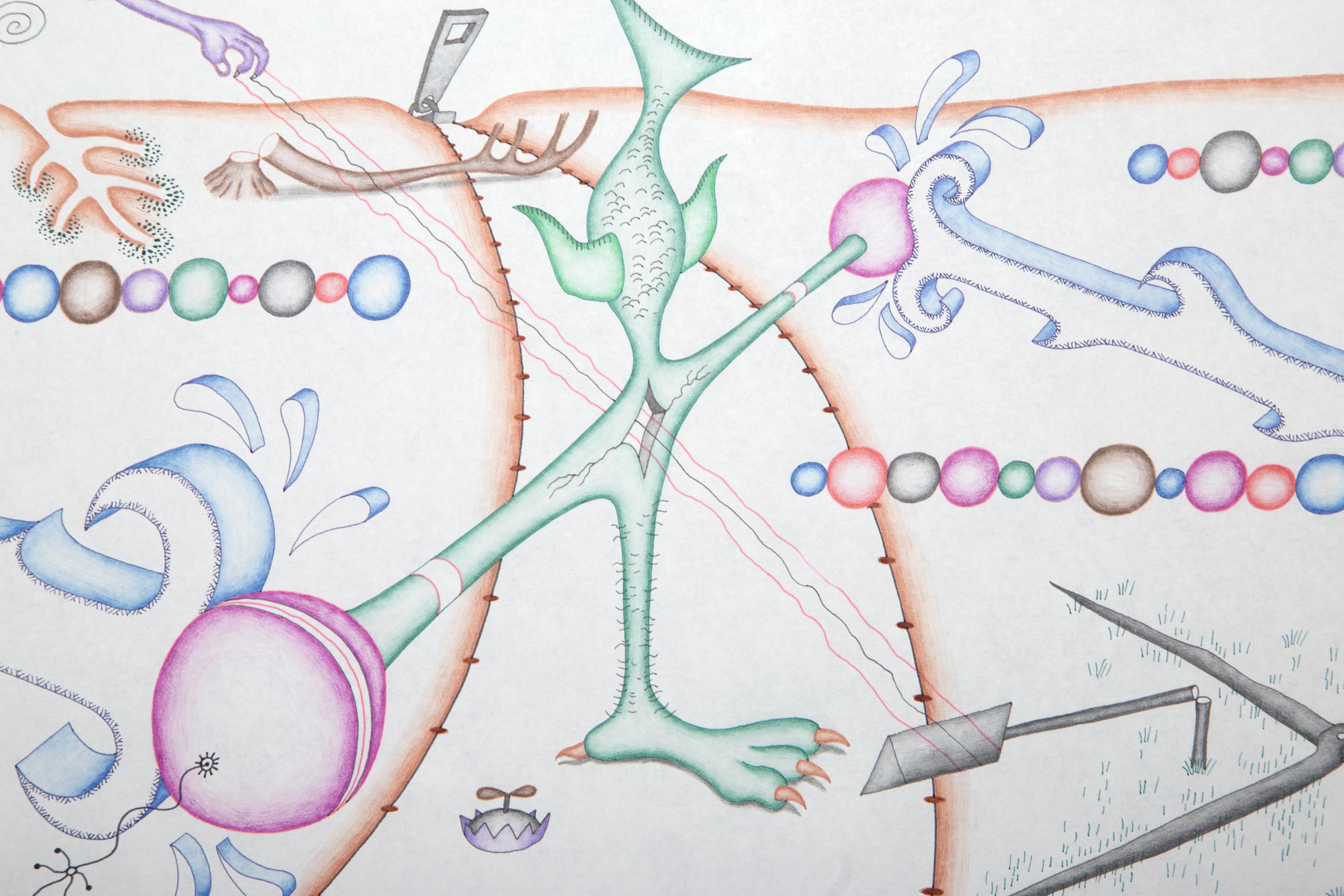 Petrified Sludge Supercollider, Surreal Drawing on Paper by Kevin Varner For Sale 1