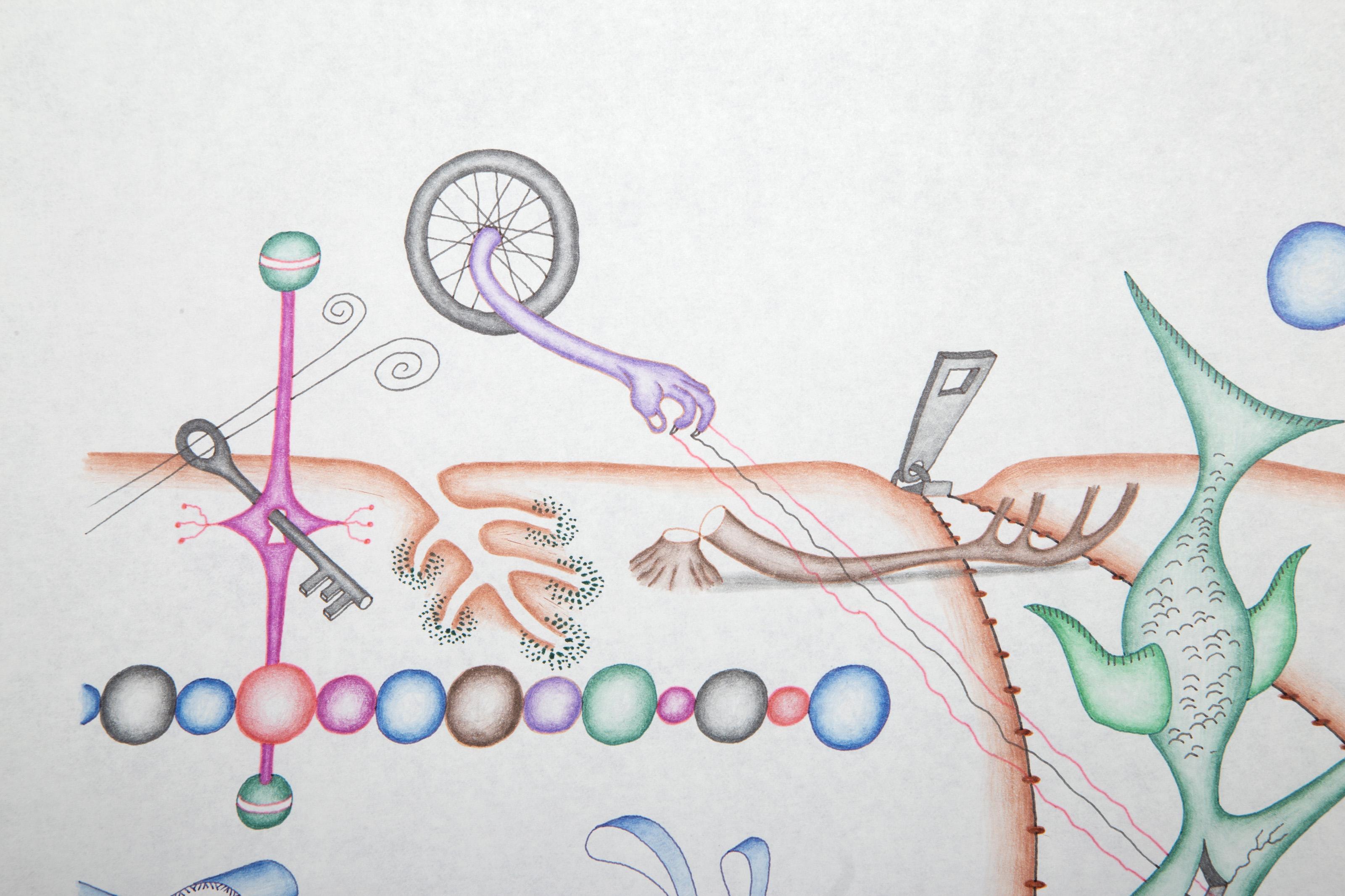 Petrified Sludge Supercollider, Surreal Drawing on Paper by Kevin Varner For Sale 2