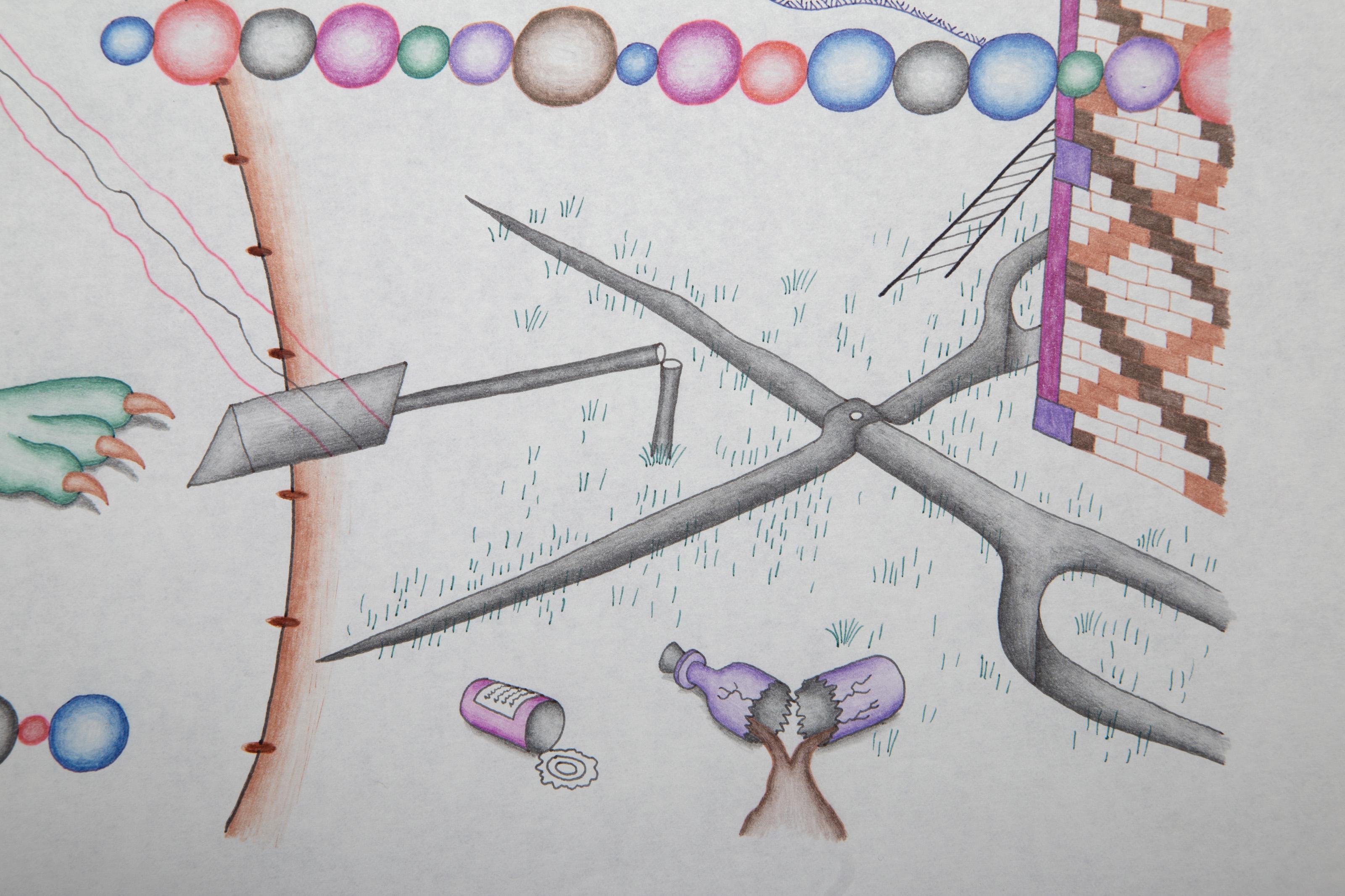Petrified Sludge Supercollider, Surreal Drawing on Paper by Kevin Varner For Sale 3