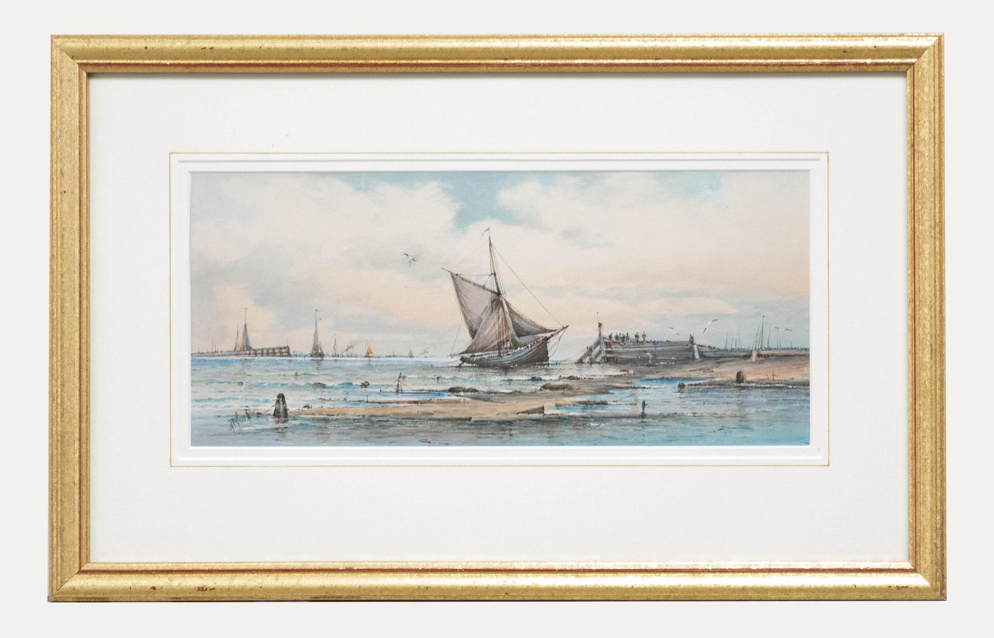Unknown Figurative Art - Framed Late 19th Century Watercolour - Off Gorleston Pier Head