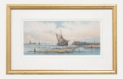 Antique Framed Late 19th Century Watercolour - Off Gorleston Pier Head