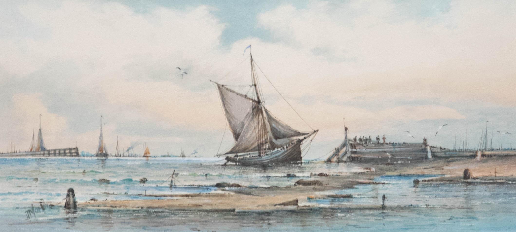 Acuarela enmarcada de finales del siglo XIX - Frente al muelle de Gorleston - Art de Unknown