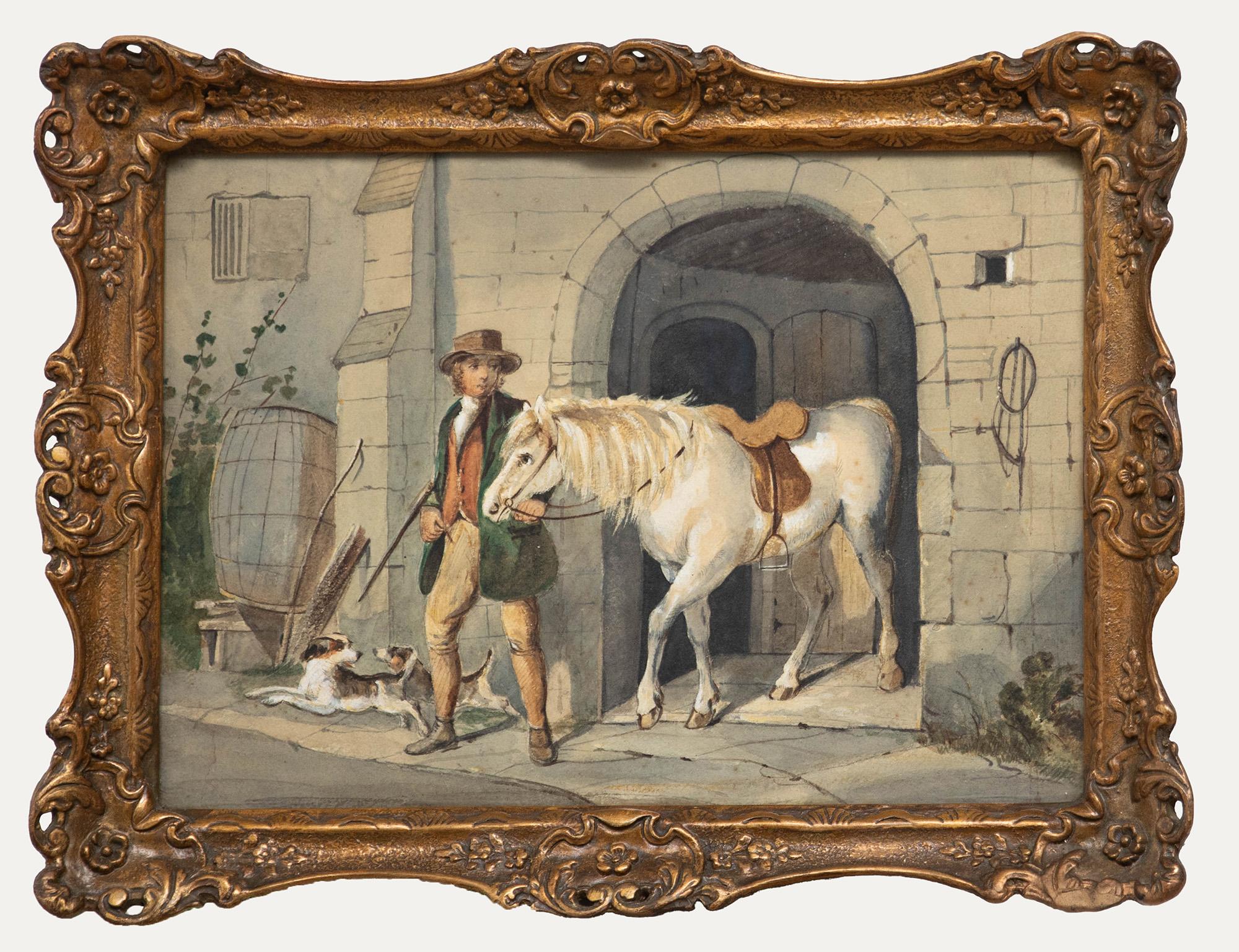 Unknown Figurative Art - 19th Century Watercolour - The Early Huntsman