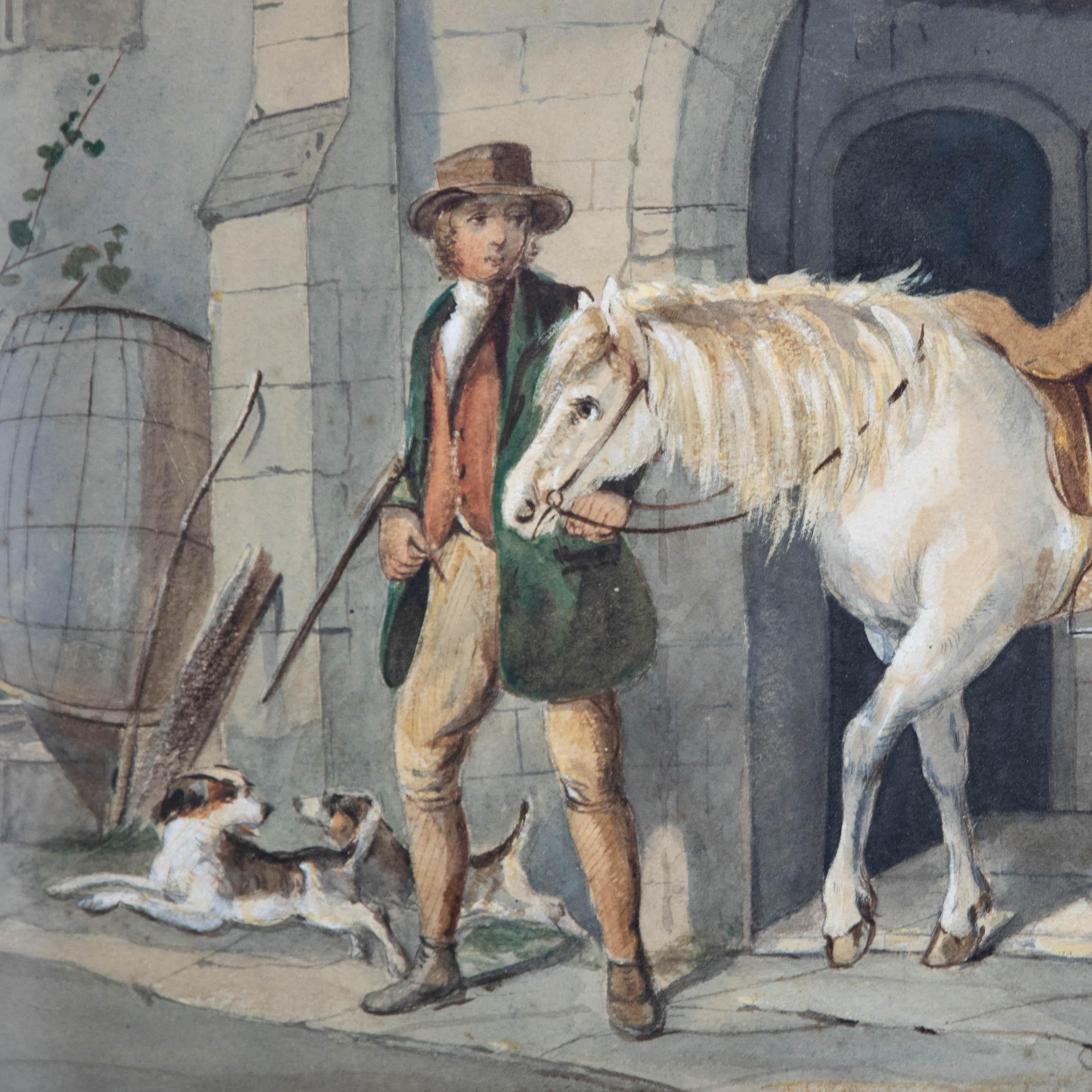 19th Century Watercolour - The Early Huntsman For Sale 1