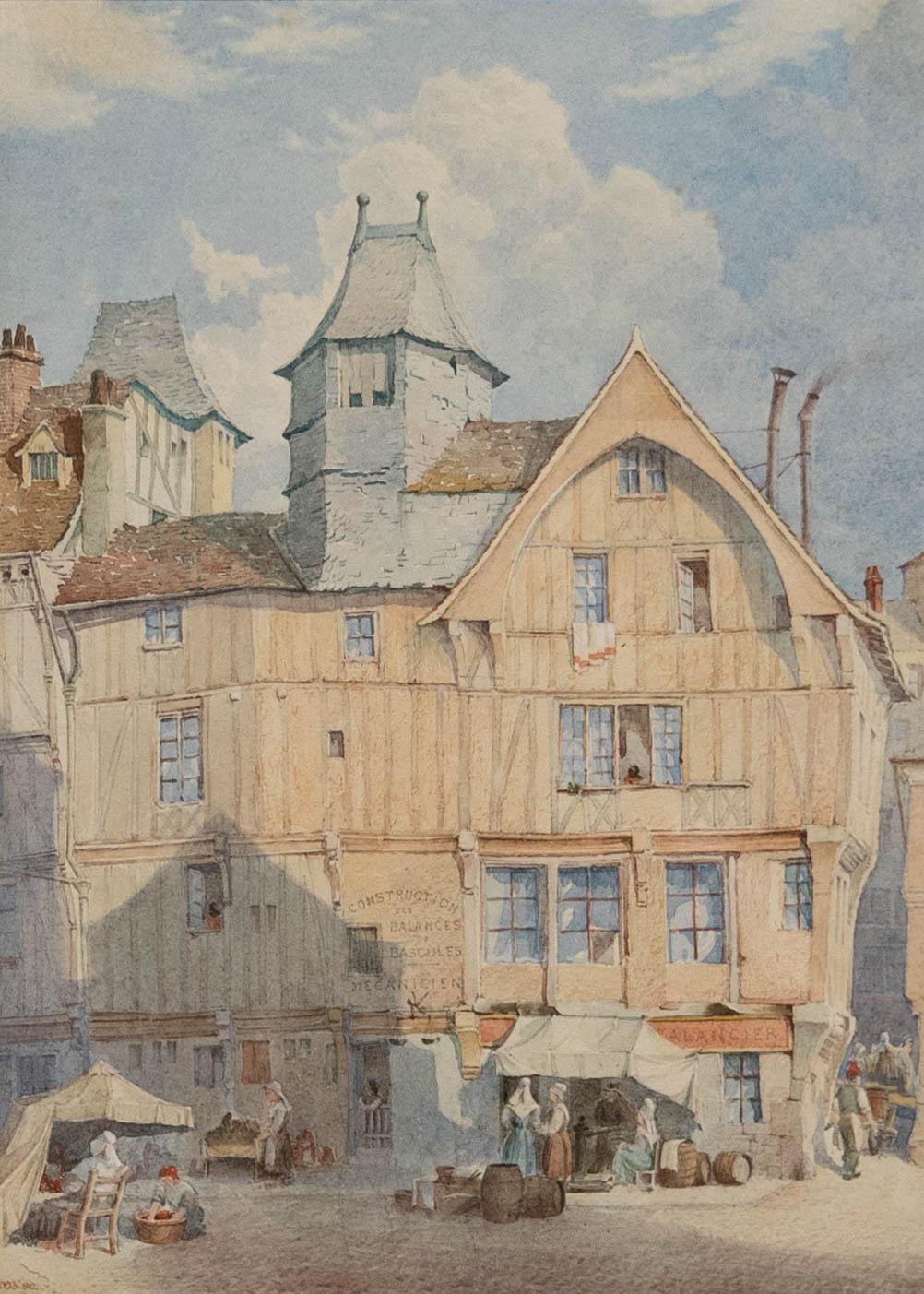 French Late 19th Century Watercolour - Ambient Street with Figures - Art by Unknown