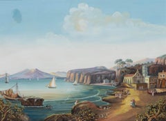 Late 19th Century Gouache - Fishermen on a Mediterranean Shore