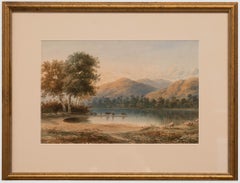 Antique English School 19th Century Watercolour - Cattle Watering by a Loch