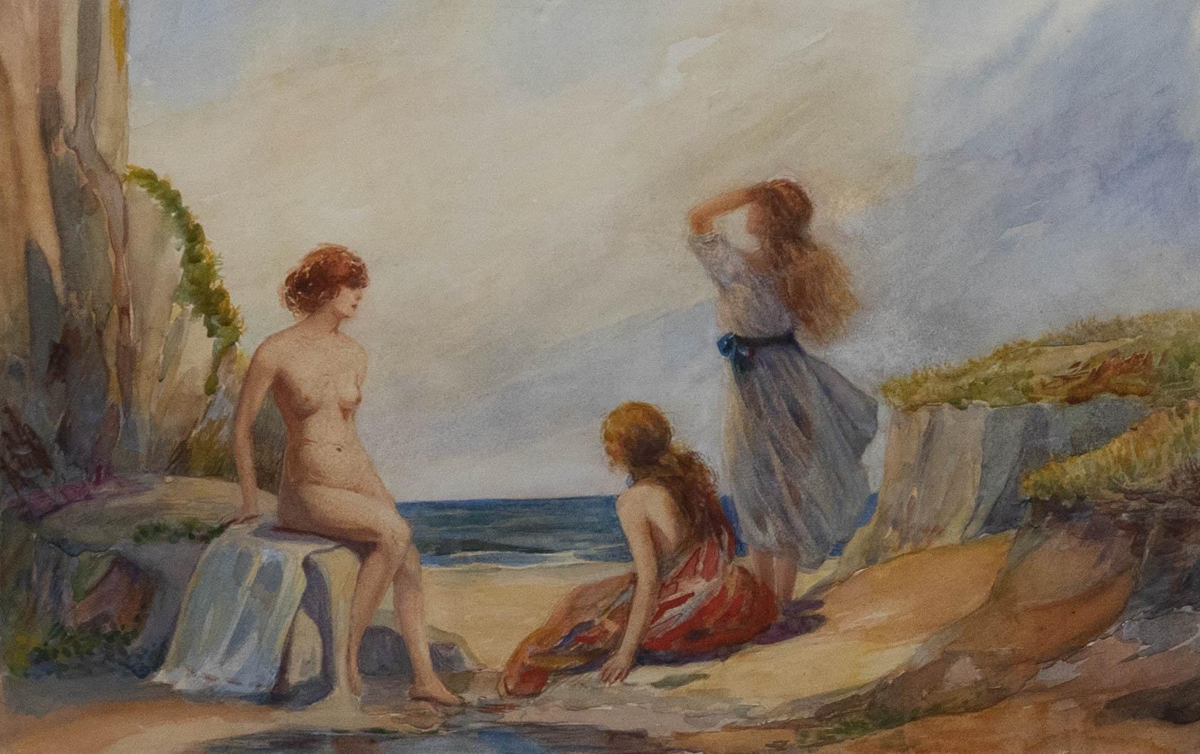 After Sir William Russell Flint - Watercolour, Nymphs at the Rock Pool - Art by Unknown