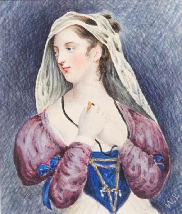 W.B - Acquerello del XIX secolo incorniciato, Elena di Troia - Art di Unknown