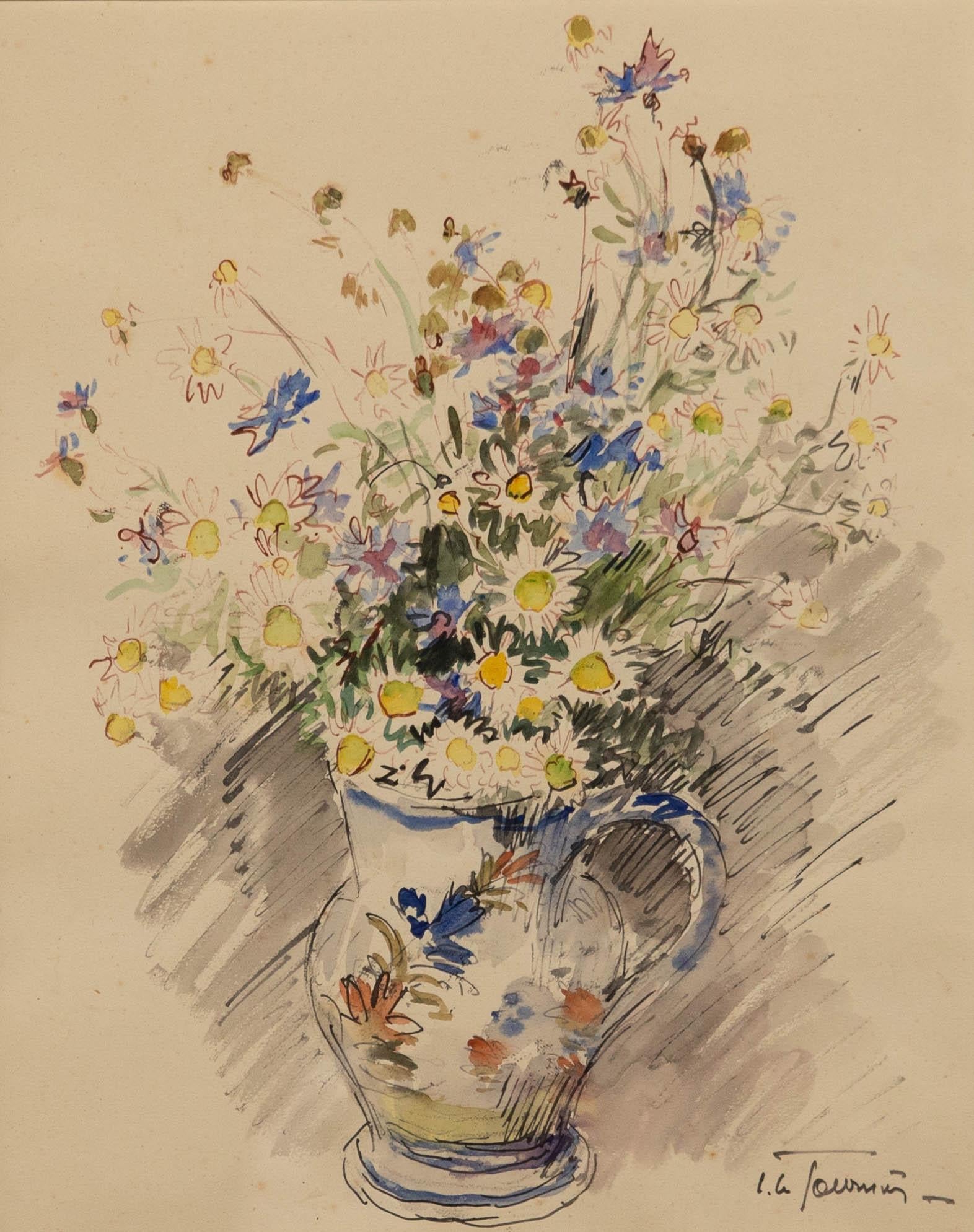 Aquarell der Französischen Schule des frühen 20. Jahrhunderts – Stillleben von Daisies – Art von Unknown
