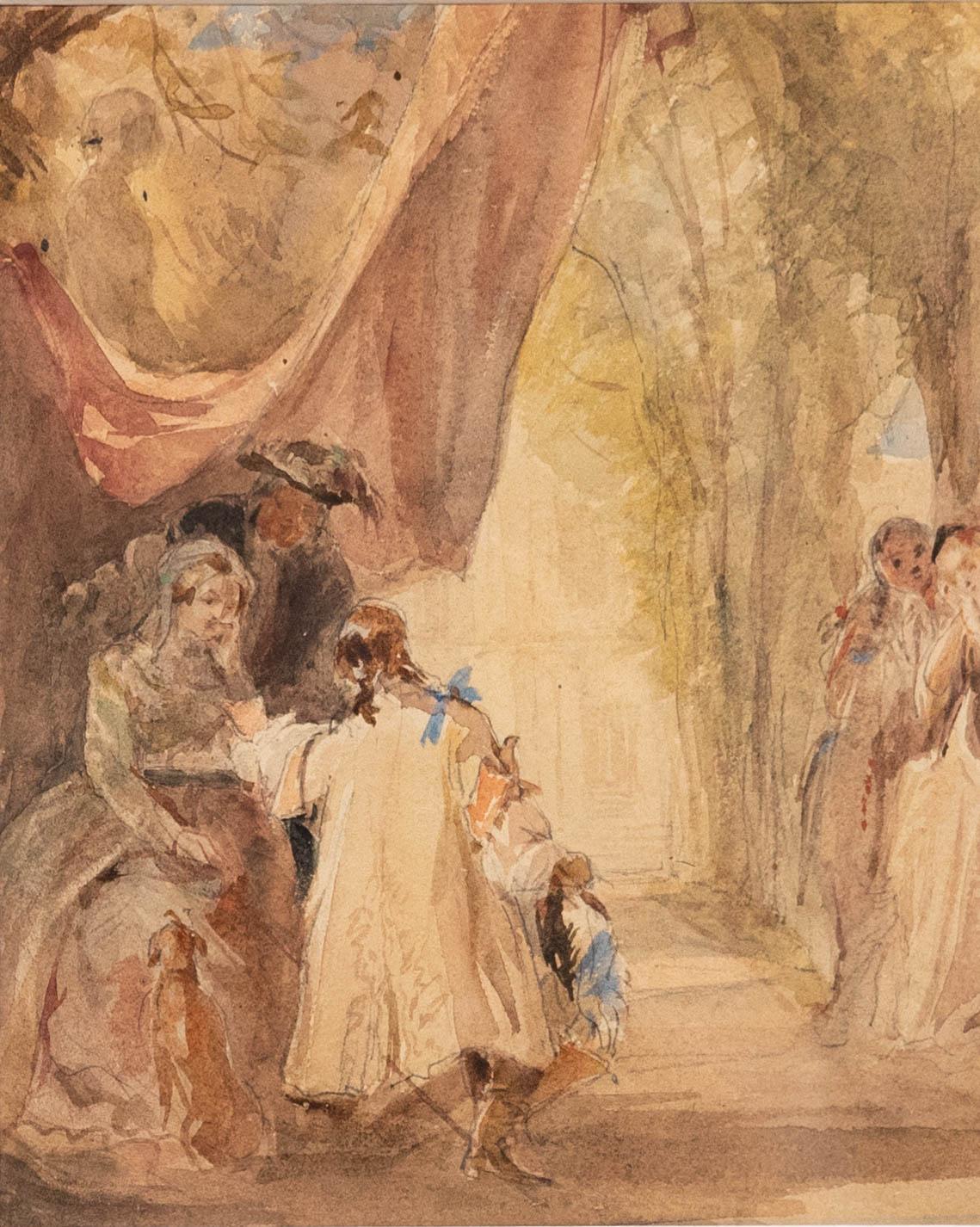 George Cattermole (1800-1868) - Gerahmtes Aquarell, In den Schlossgärten im Angebot 1