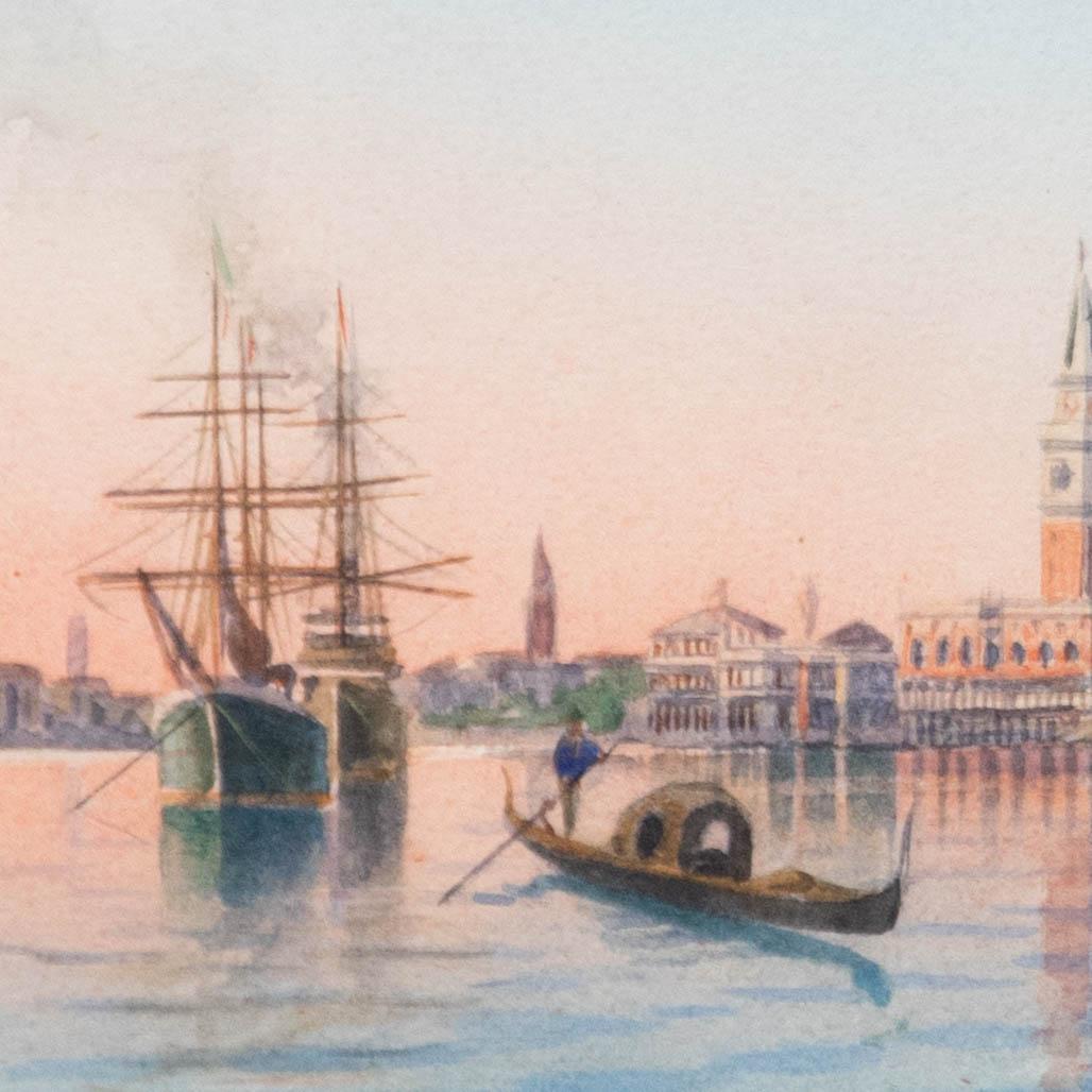Umberto Ongania (1867-1942) - Early 20th Century Watercolour, Venetian Sunset For Sale 3