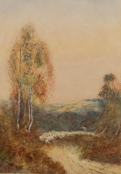 Frederick Hines (fl.1875-1928) - Framed Watercolour, Shepherd Herding Sheep