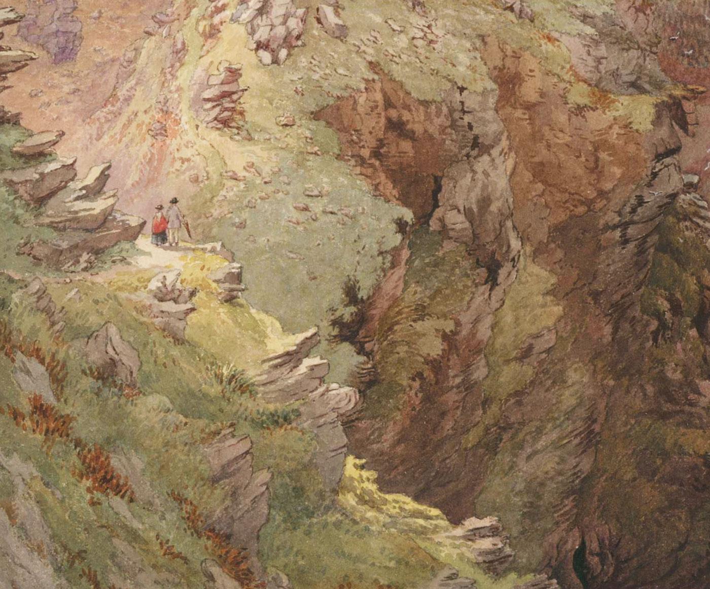 L. Drayton - 19th Century Watercolour, Castle Rock, Lynmouth - Abstract Expressionist Art by Unknown