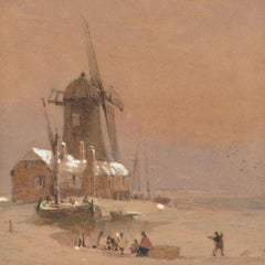 Attribué. Edward Duncan RWS (1803-1882) - 1868, aquarelle, Norfolk Windmill