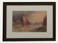 Attribué. William Cook (vers 1870-1890) - Aquarelle, Côte de Cornish au crépuscule