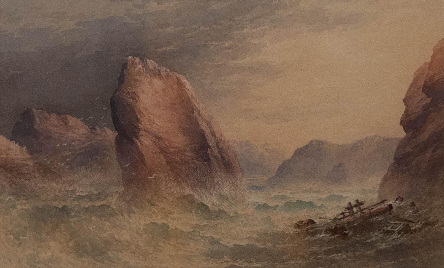 Attribué. William Cook (vers 1870-1890) - Aquarelle, Côte de Cornish au crépuscule - Art de Unknown
