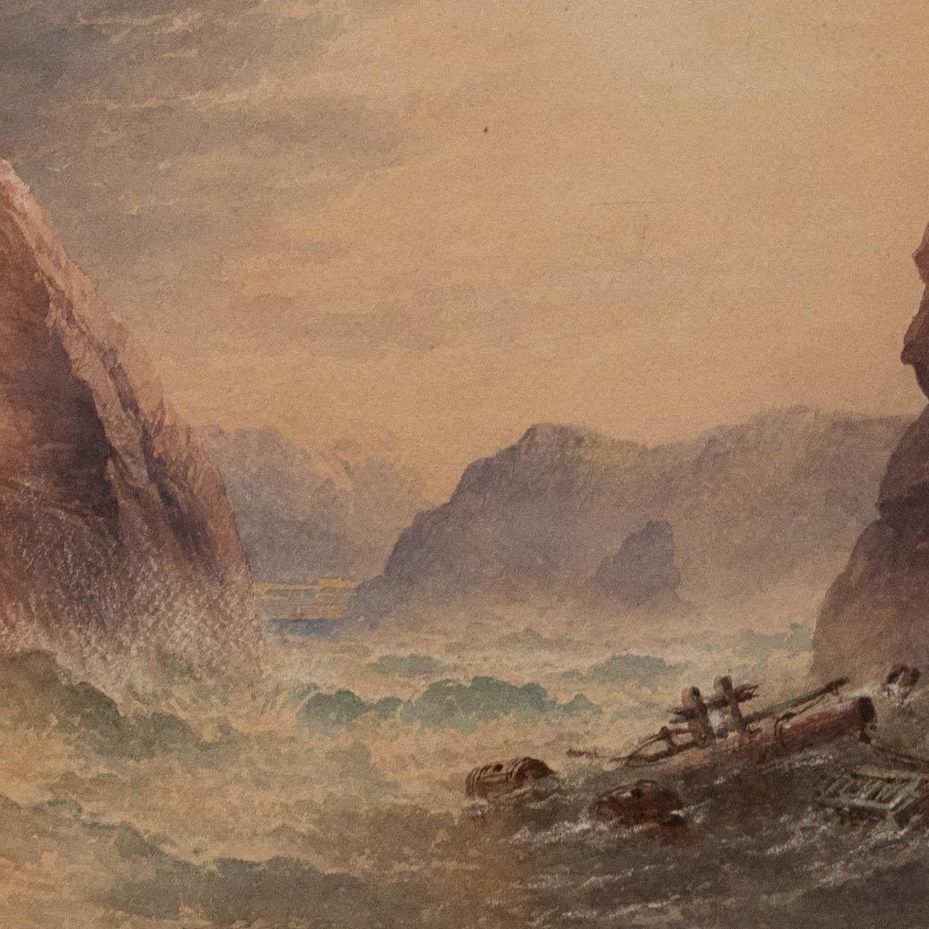 Attribué. William Cook (vers 1870-1890) - Aquarelle, Côte de Cornish au crépuscule 1