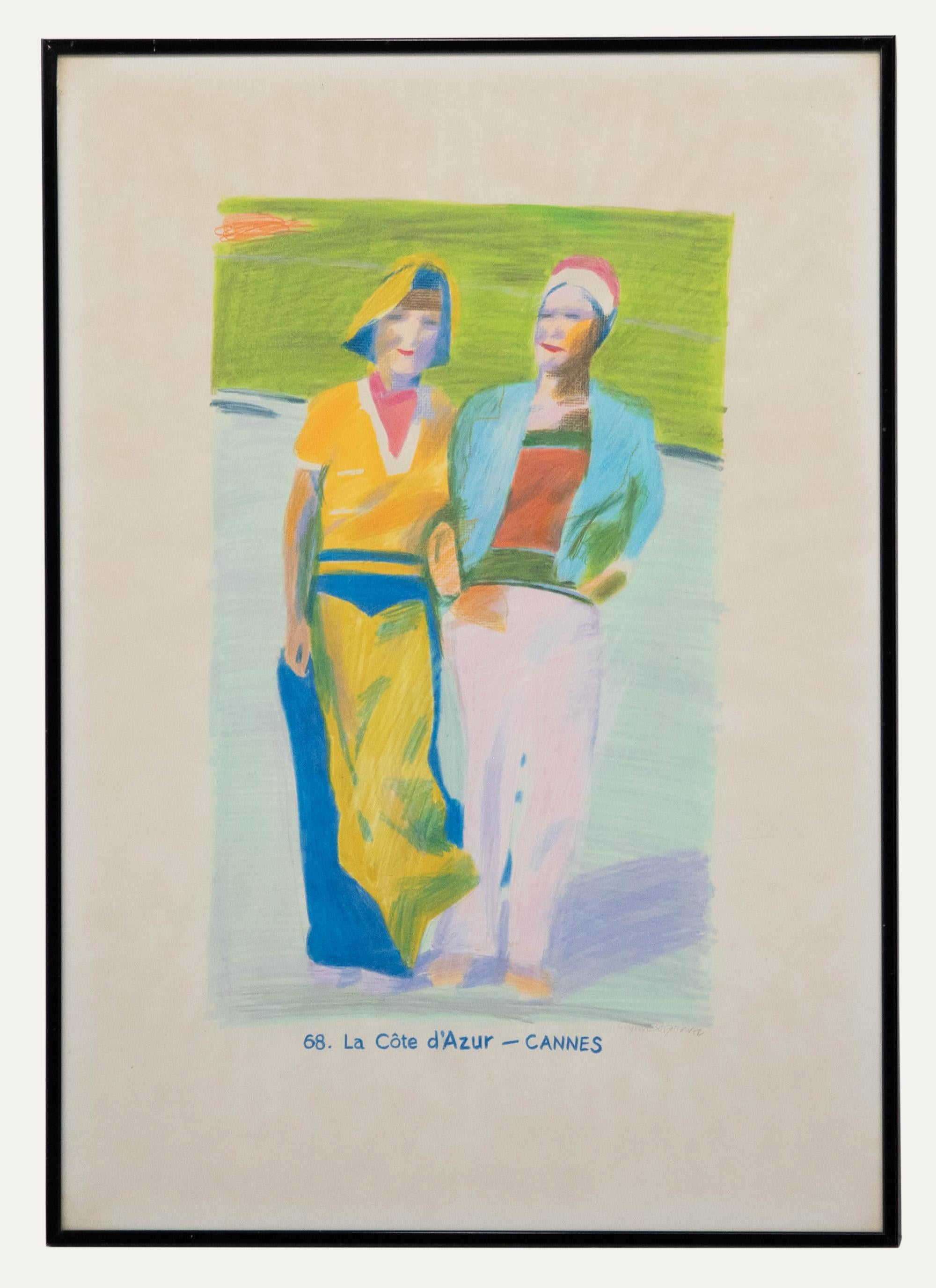 Unknown Figurative Art - Glynne Boyd Harte (1948-2003) - Coloured Pencil, Côte D'Azur, Cannes