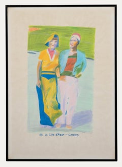 Glynne Boyd Harte (1948-2003) - Crayon de couleur, Côte d'Azur, Cannes