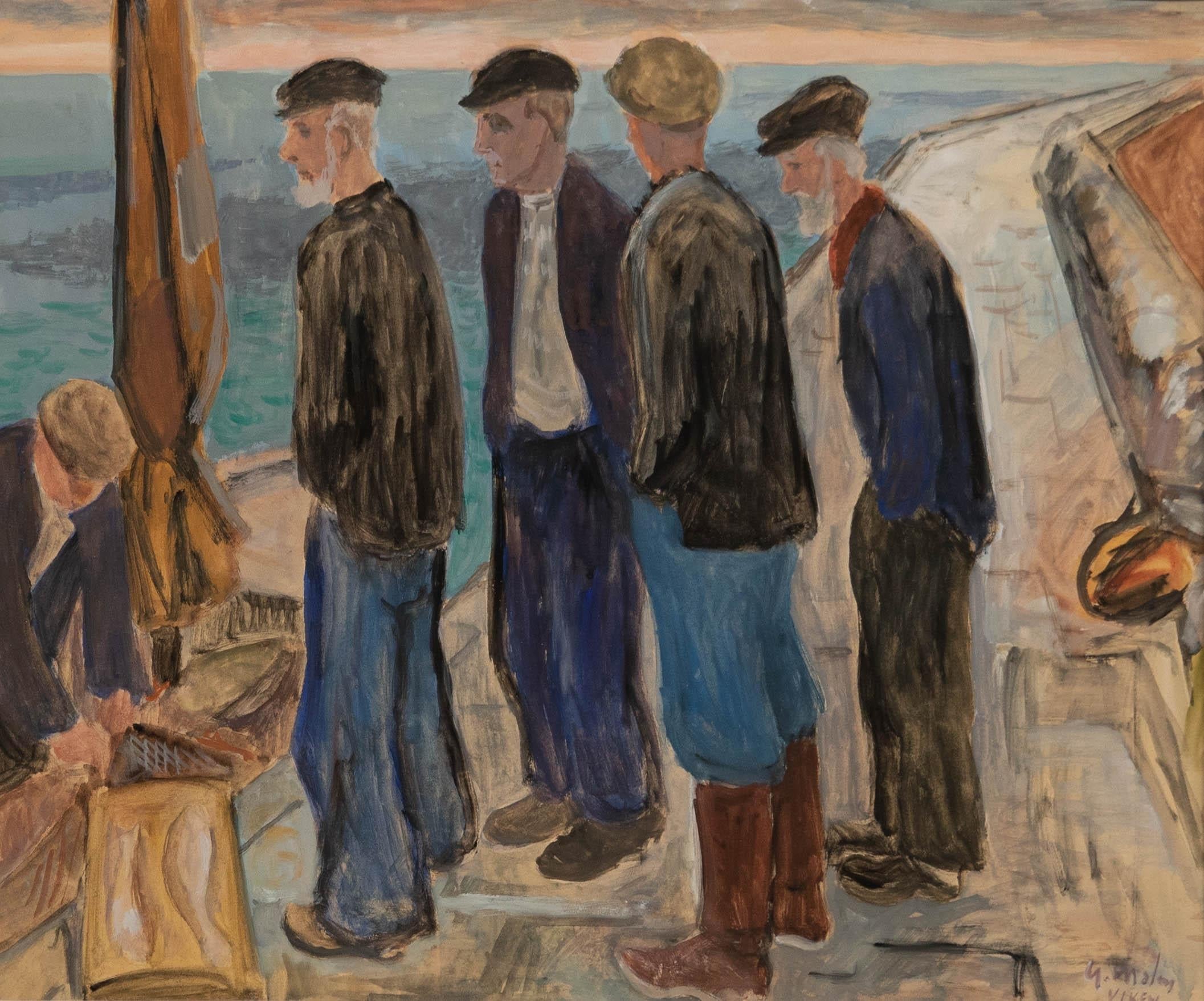 Gunnar S. Malm (1909-1986) - Mid 20th Century Gouache, Fishermen at The Wharf - Art by Unknown
