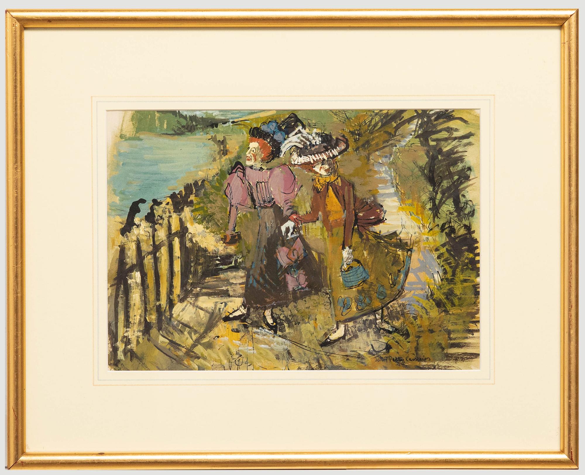 Unknown Figurative Art - John Paddy Carstairs (1916-1970) - Framed Gouache, Strolling the Towpath