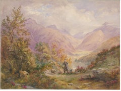 L. Drayton - 19th Century Watercolour, Shepherd in the Scottish Hills