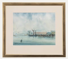 Douglas Tannahill - Framed Watercolour, Isle of Dogs from Rotherhithe Reach