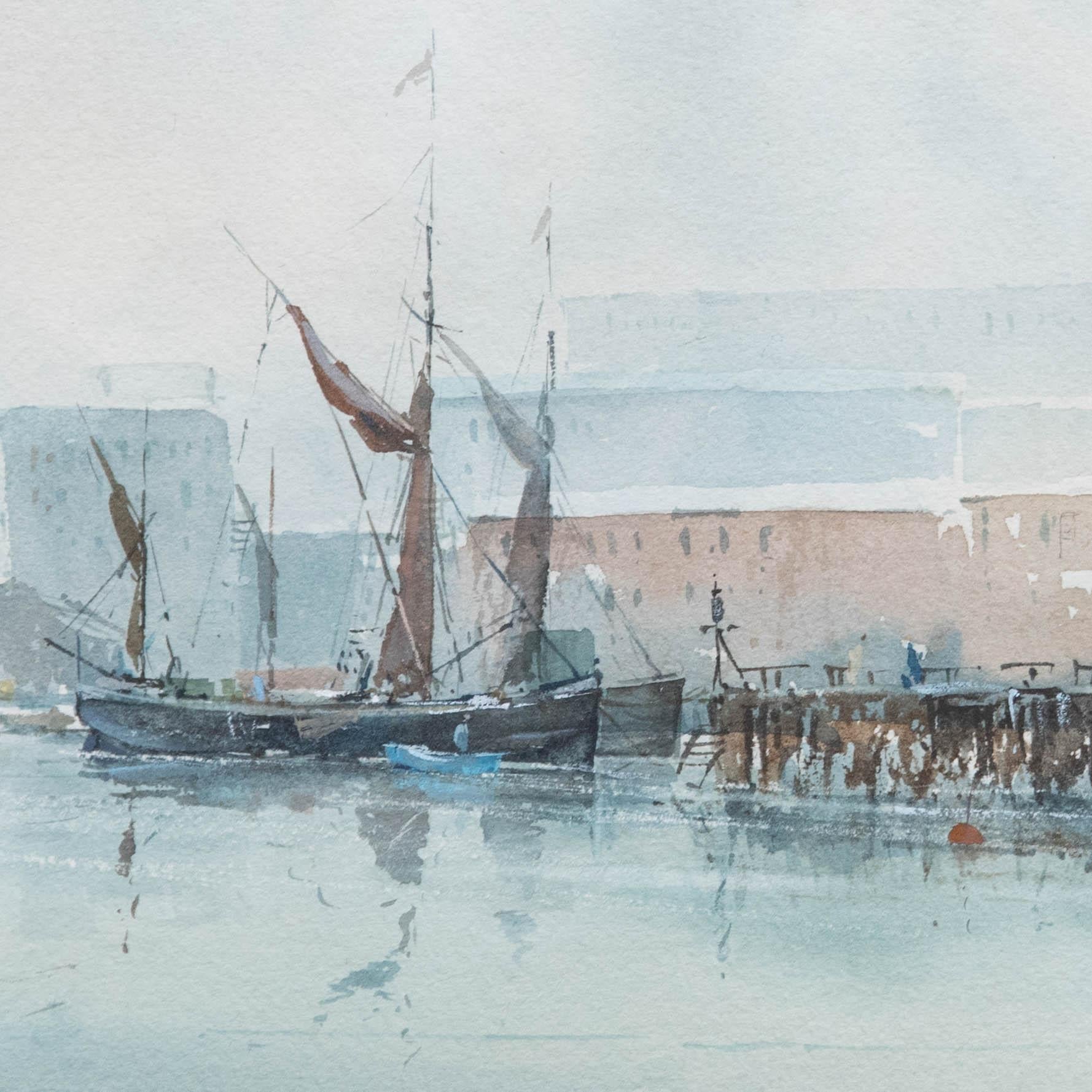 Douglas Tannahill - Framed Watercolour, Isle of Dogs from Rotherhithe Reach For Sale 1