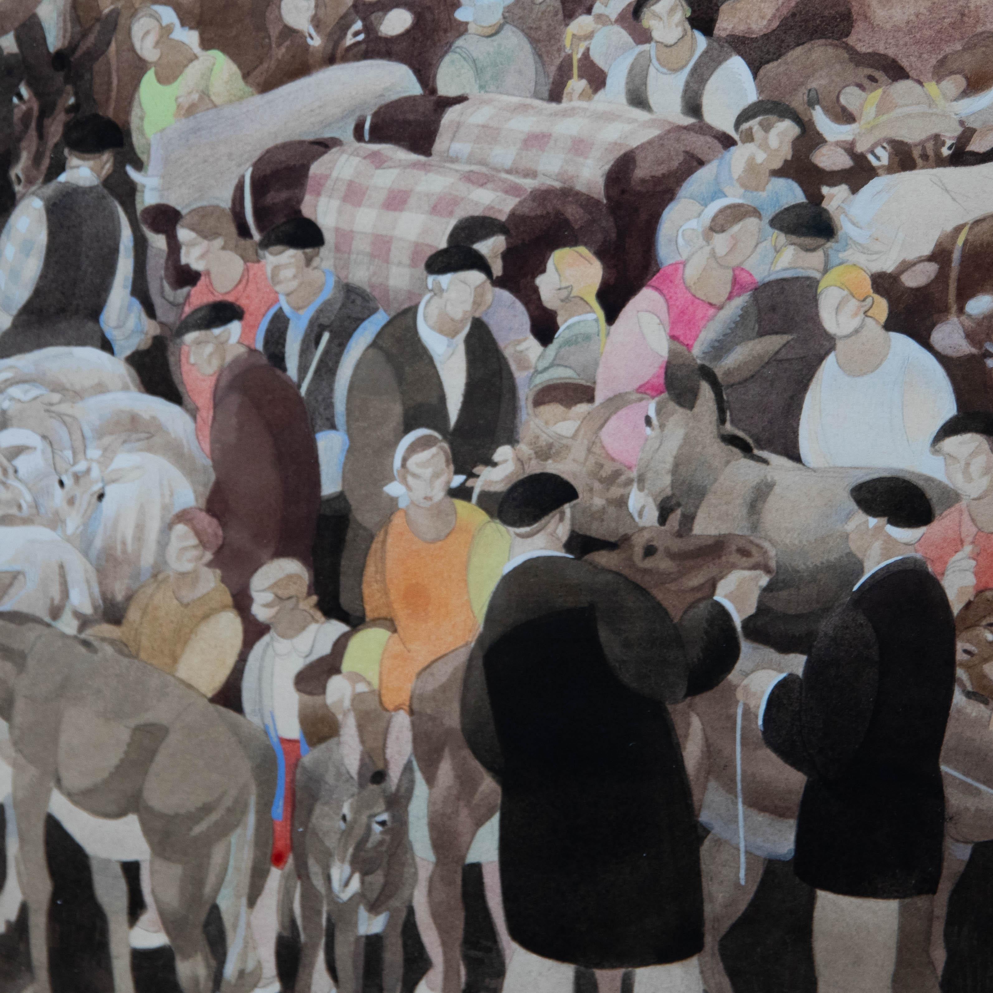 Ángel Badillo Pardo (1926-2013) - Framed Watercolour, Farmer's Market 1
