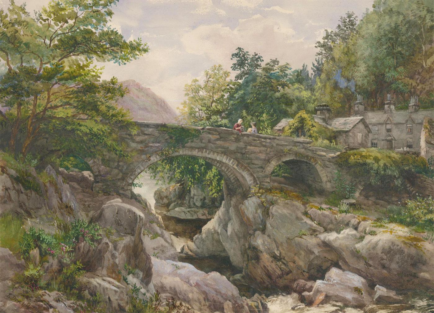 Unknown Landscape Art - L. Drayton - 19th Century Watercolour, Pont-y-Pair Bridge