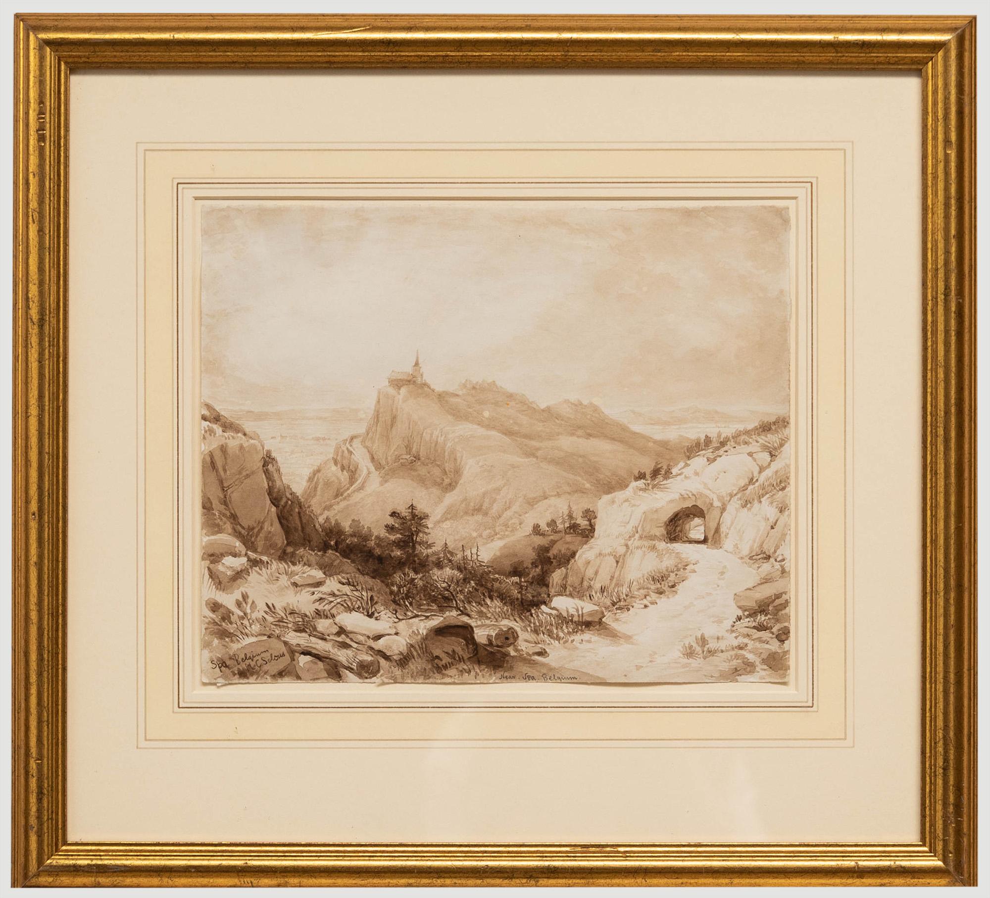 Unknown Landscape Art – Henry C. Selous (1803-1890) - Gerahmtes Aquarell, Landschaft in der Nähe des Spa Belgiens, gerahmt