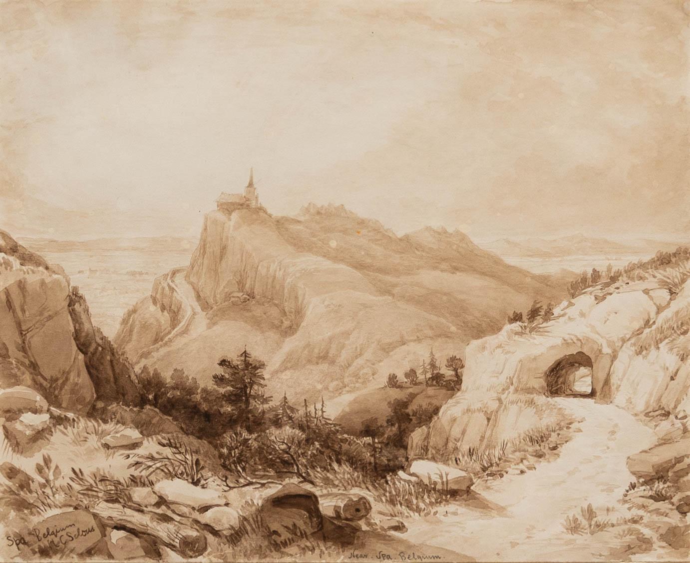 Henry C. Selous (1803-1890) - Gerahmtes Aquarell, Landschaft in der Nähe des Spa Belgiens, gerahmt – Art von Unknown